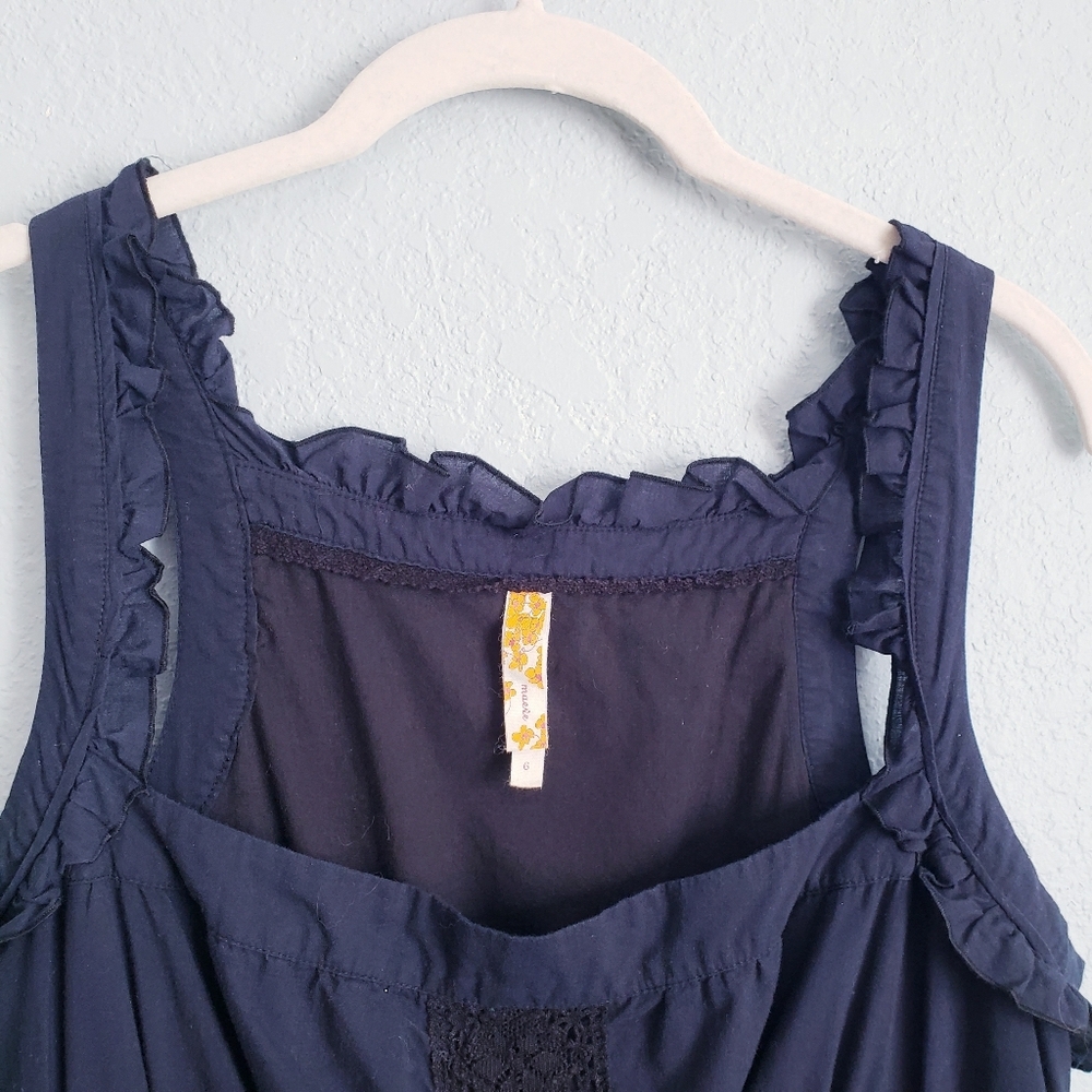 Anthropologie Maeve Navy Square Neck Smocked Ruffle Dress - Picture 4 of 11
